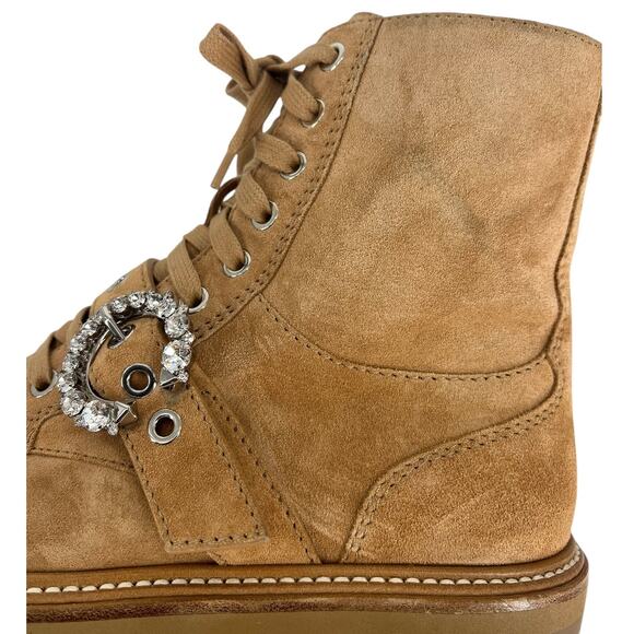 Jimmy Choo Cora Suede Tan Combat Moto Boots - Picture 9 of 16